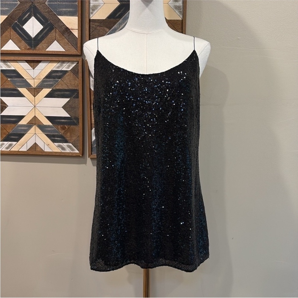 Ralph Lauren Collection Embellished Sequin Camisole Top Metallic Black size 8